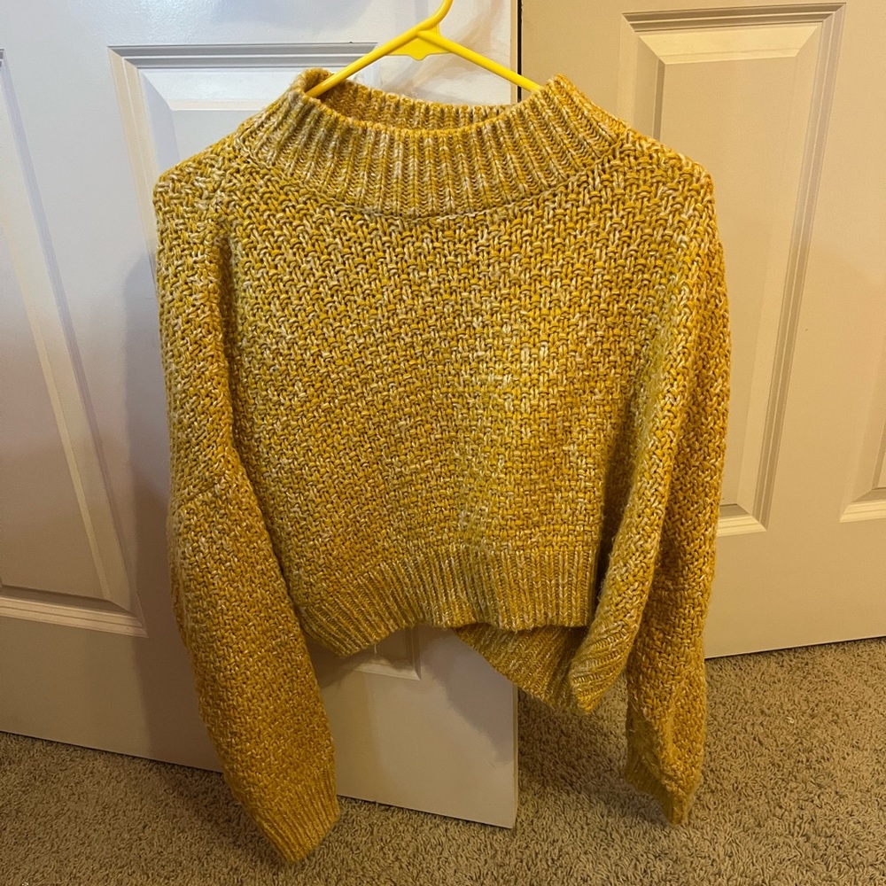 Dusty yellow top shop cropped mock turtle neck sweater.